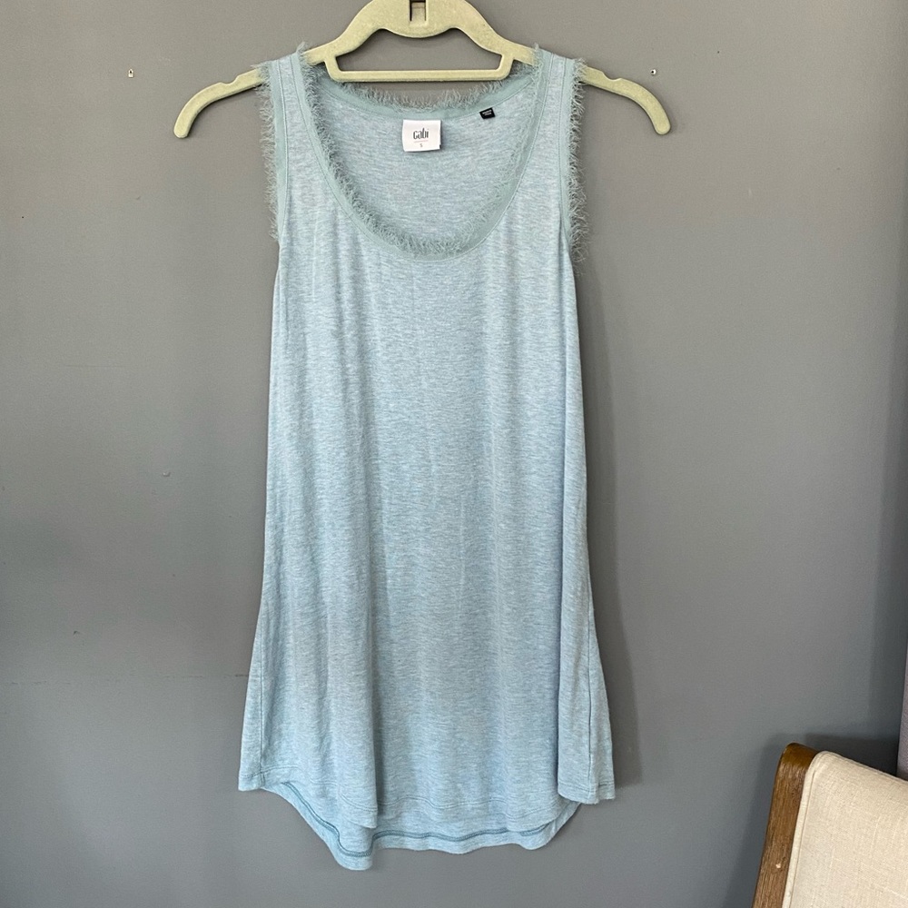 Cabi tank top with fuzzy edges. Size small